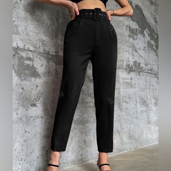 SHEIN Pants - Never worn, SHEIN size large belted black tapered pants.